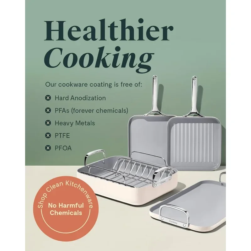 Caraway Griddle Pan & Grill Pan Duo - Non-Stick Ceramic Coated - Non Toxic, PTFE & PFOA Free 6