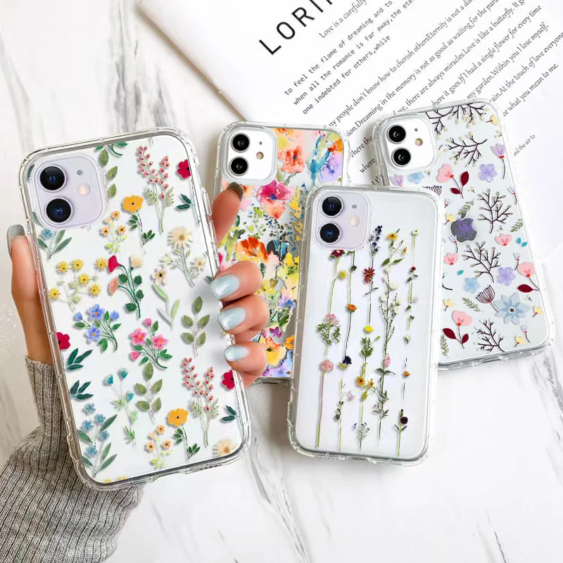 Per Iphone 13 Custodia Flower Phone Case Per Iphone 11 Capas Iphone 12 14 Pro Max 12 13Mini Xr Xs Max 8Plus Se 2020 2022 Cover Trasparente