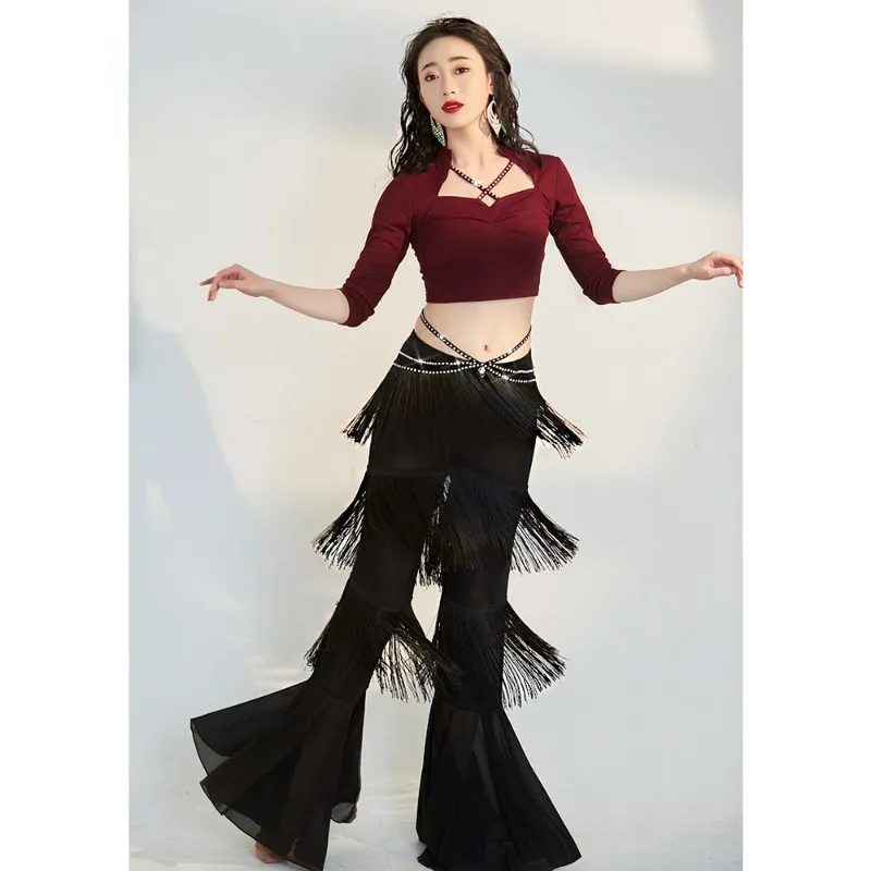 

Belly Dance Pants 2024 Spring Summer New Dance Practice Pants Tassel Bell Pants Oriental Group Uniform