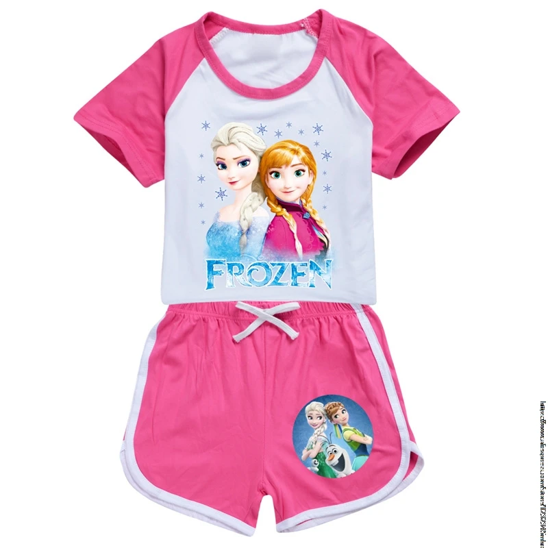 Camiseta congelada infantil estampada Elsa, manga curta, roupas casuais para meninos e meninas, top de verão, adequada para 2 a 15 anos