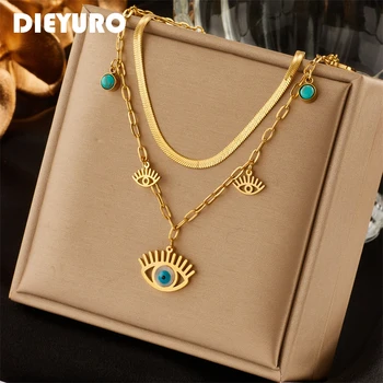 Colar de pingente em aço inoxidável azul para mulheres elegantes