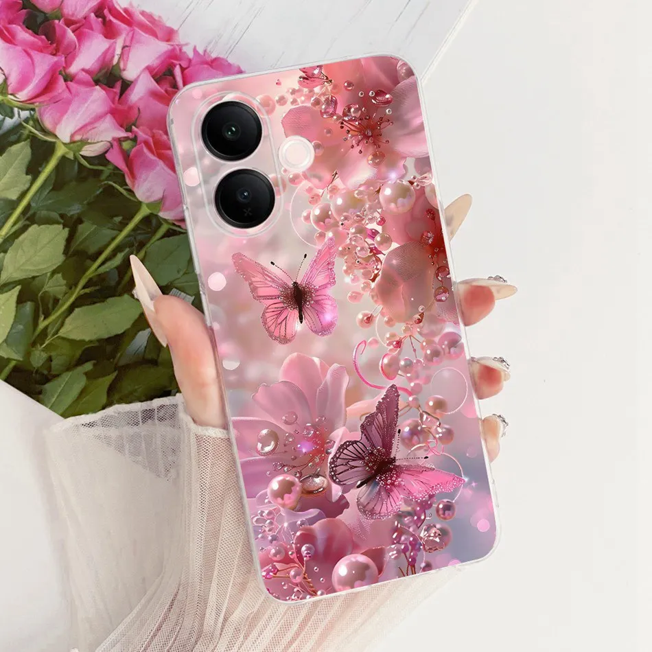 Charming Floral Butterfly Cat Soft Silicone Phone Case