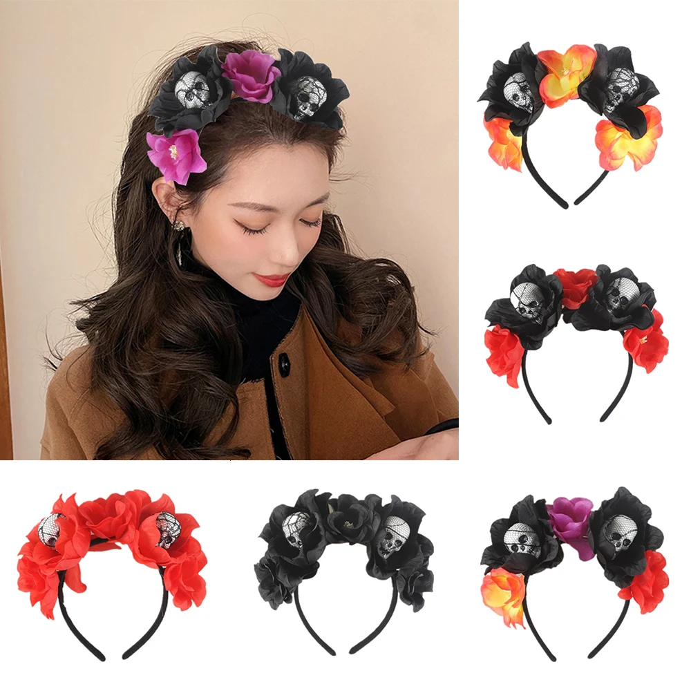 

Flower Head Buckle Halloween Headbands Cosplay Headband Party Headpiece Festival Hair Accessories Foam Skull Horror Hair Hoop