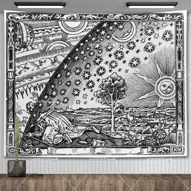 Tapisserie esthétique Hiphelicopter Sun Moon Tarot, flammarion, gravure, calcul, coupe, décoration de la maison, peinture à l'huile, couvertures de canapé 6