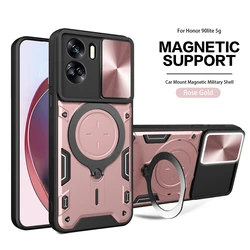 Enhanced Magnetic Car Holder Case with Shockproof Slide Camera Cover for Honor X7 (Rose Gold)