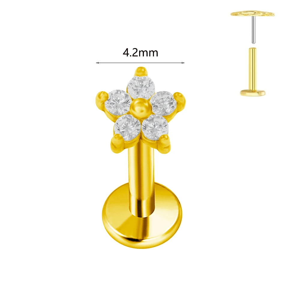 Body Piercing Jewelry ASTM F136 G23 Titanium Labret Piercing Starfish Earring Stud Bee Leaf Push In CZ Threadless Cartilage 16/18/20G