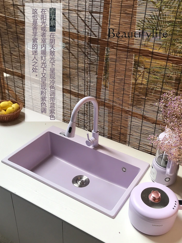 

Sweet Potato Fluorite Shida Single Sink Washing Basin Pool Handmade Custom with Pullout Faucet