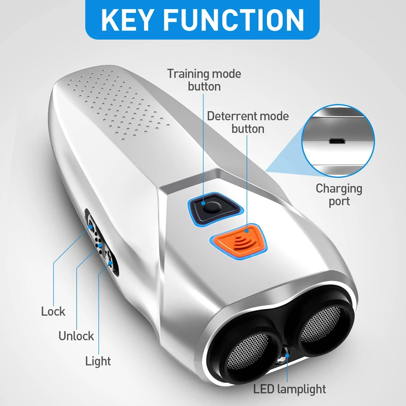 Benepaw Ultrasonic Dog Repeller LED Flashlight Dual Sensor Anti Barking Device Training Deterrent Modes USB Rechargeable