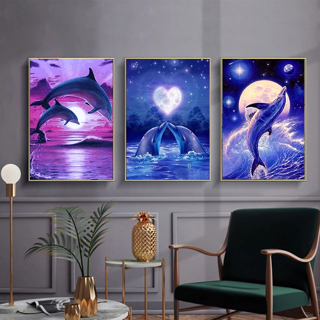 Animal Dolphin Artificial Diamond Painting Kits, 5d Rose Flower