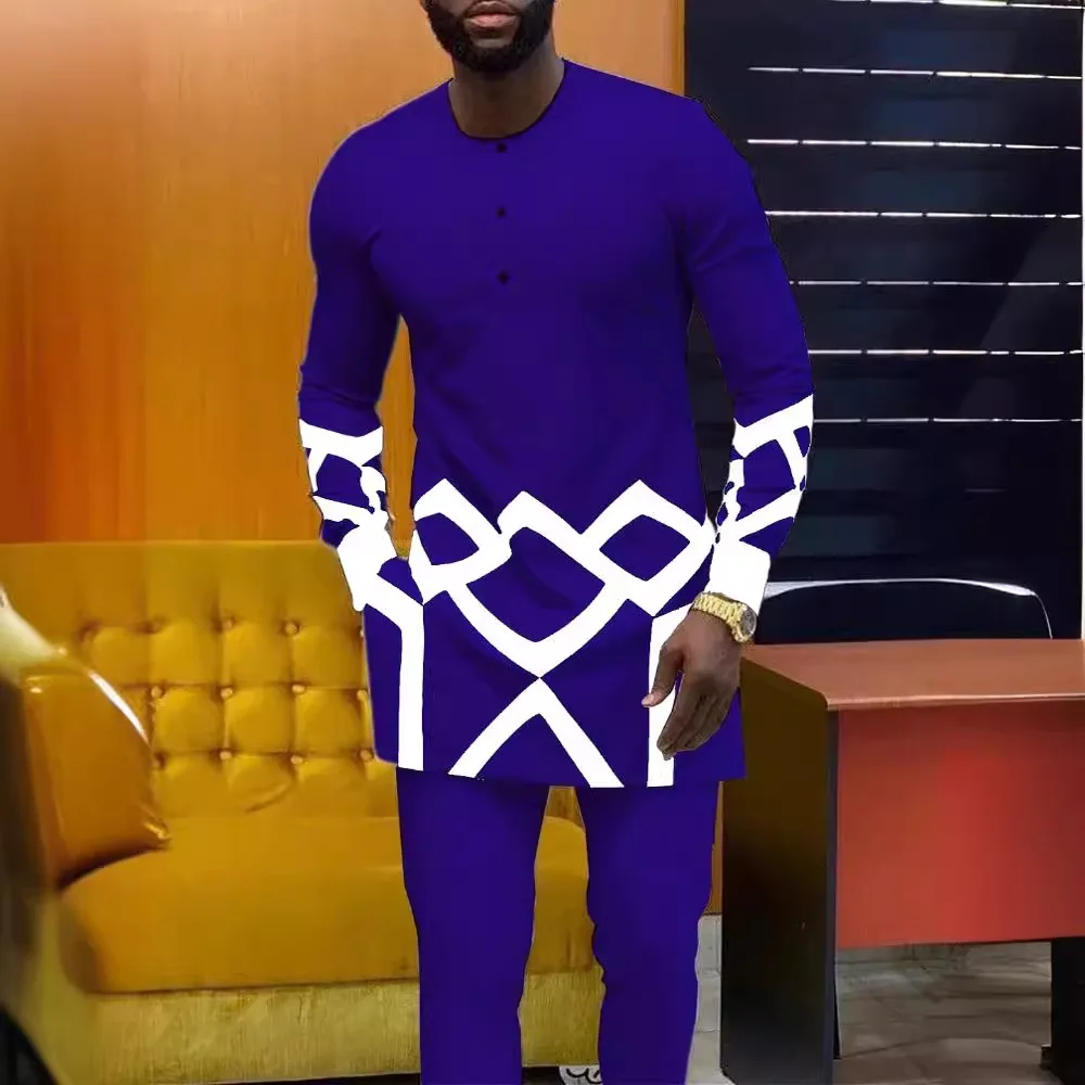 Men's fashion casual beige geometric print suit