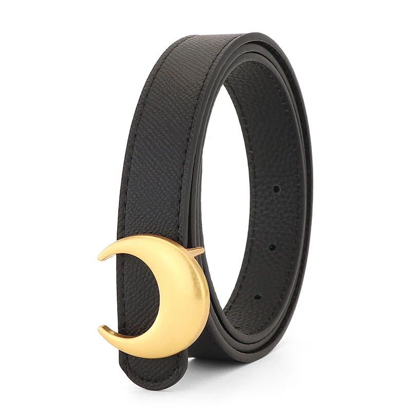 

Lady 2.4cm Small Fashion Belts High Quality Moon Famous Slide Buckle Genuine Leather Luxury Brand Women Elegant Ceinture Homme