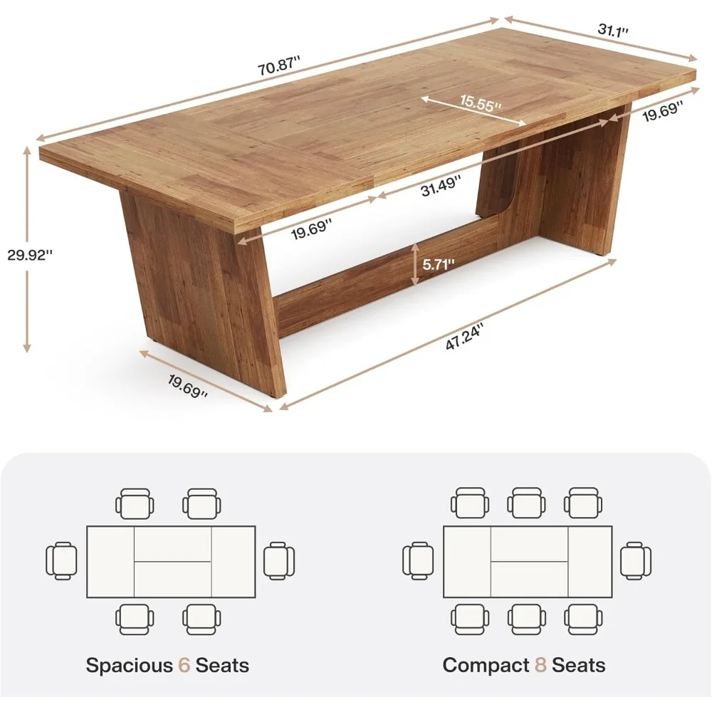 70.87-Inch Dining Room Table: Wood Large Dining Table for 6-8 People, Rectangular Farmhouse Kitchen Table with Solid 2
