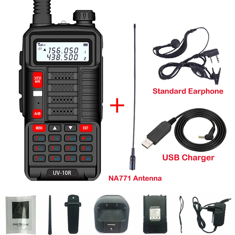 2022 Baofeng UV 10R Version Professional Walkie Talkie UV-10R High Power 10W 5800mAh Dual Band Two Way CB Ham USB Charging Radio long range walkie talkies 500 miles Walkie Talkie