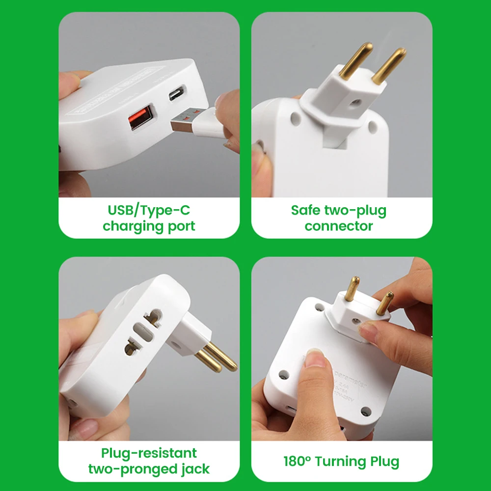 4 in 1 180 °   회전 충전기 변환 플러그 4.8mm EU/US 변환기 플러그 어댑터 USB/유형 C 충전 소켓 EU 전기 플러그