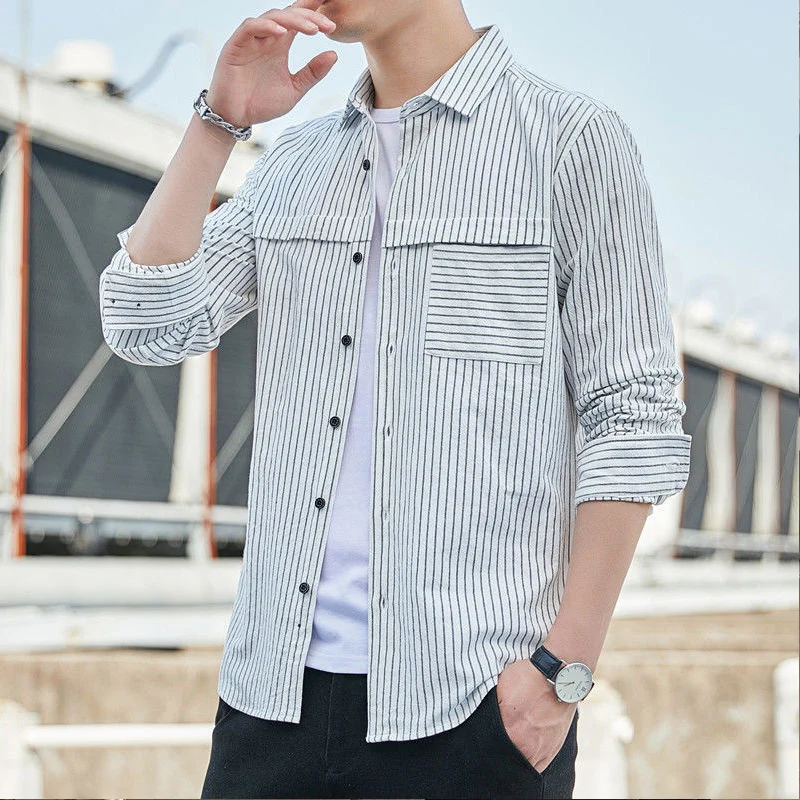 2023 Spring Autumn New Solid Color Turn-down Collar Cotton Shirt Man Single Breasted Long Sleeve Loose Comfortable Cardigan