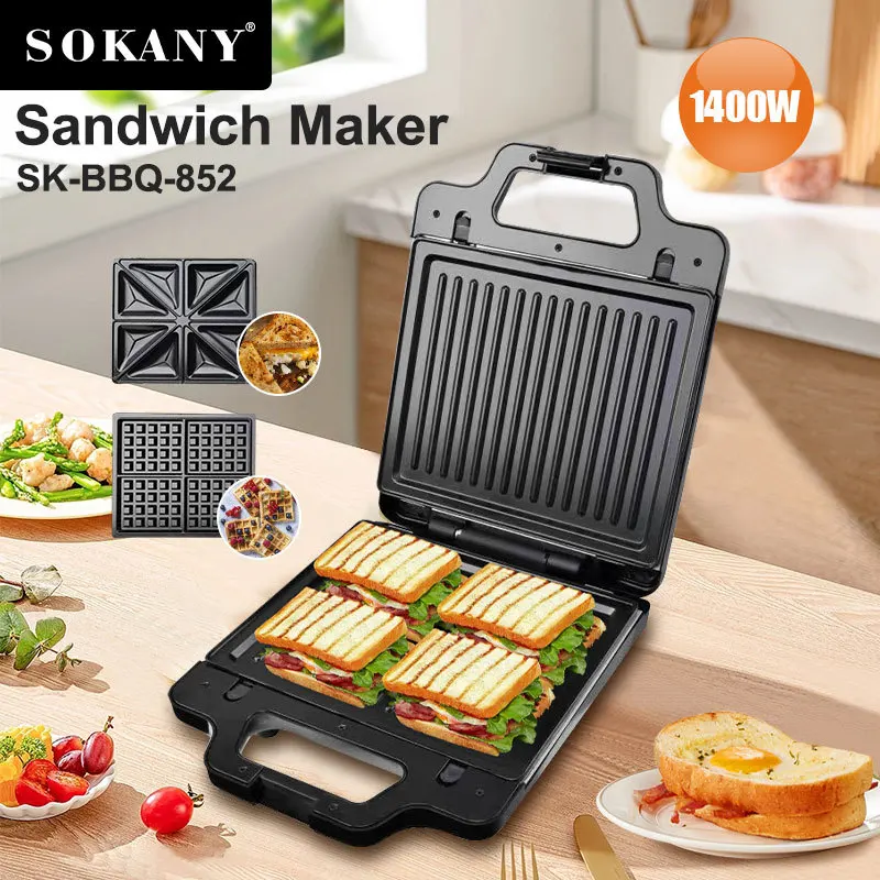 sandwich maker toastie, 900 W 3 en 1 Multifunción Sandwich Maker, Waffle  Panini desayuno parrilla máquina 220-240V accesorio de cocina