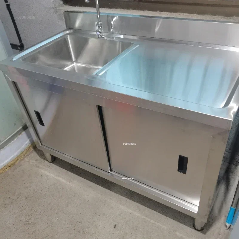 Stainless Steel Kitchen Sinks Commercial Sinks Platform Vegetable Basin Multi-functional Moveable Door Stove Cabinet with Sink X