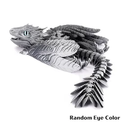 3D Printed Feathered Wyvern Dragon Figurine - Multi - Joint Movable Home Decor Ornament - 22cm (Silver)
