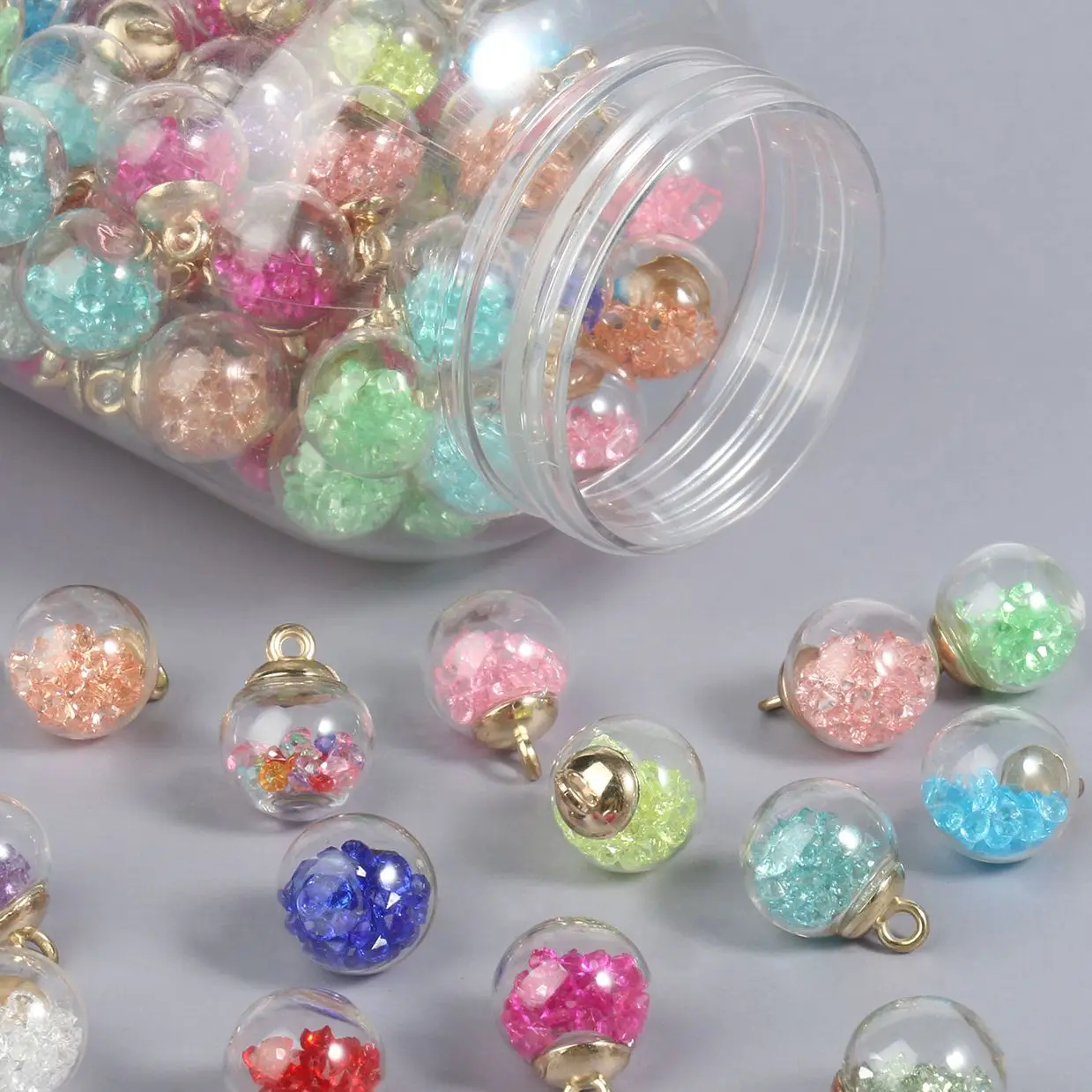 50pc Colorful Glass Star Dangle Pendants Mini Charms Alloy Large Hole Beads  26mm