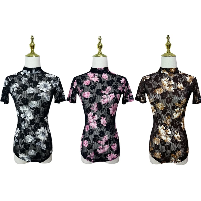 

Топ с коротким рукавом для латиноамериканских танцев, летний тренировочный костюм, танцевальная одежда для женщин, одежда для латиноамериканских танцев DQS16414