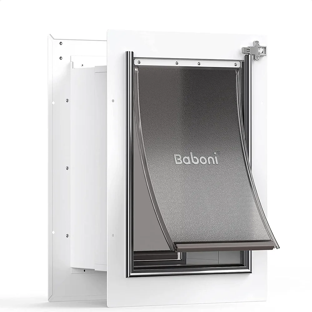 Pet Door for Wall, Steel Frame and Telescoping Tunnel, Aluminum Lock, Double Flap Dog Door and Cat Door, Strong Durable