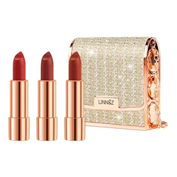 Matte Lipstick Trio with Silver Chain Bag - Waterproof, Non-Stick, Long-Lasting Makeup Set - Option 1 (Multipack)