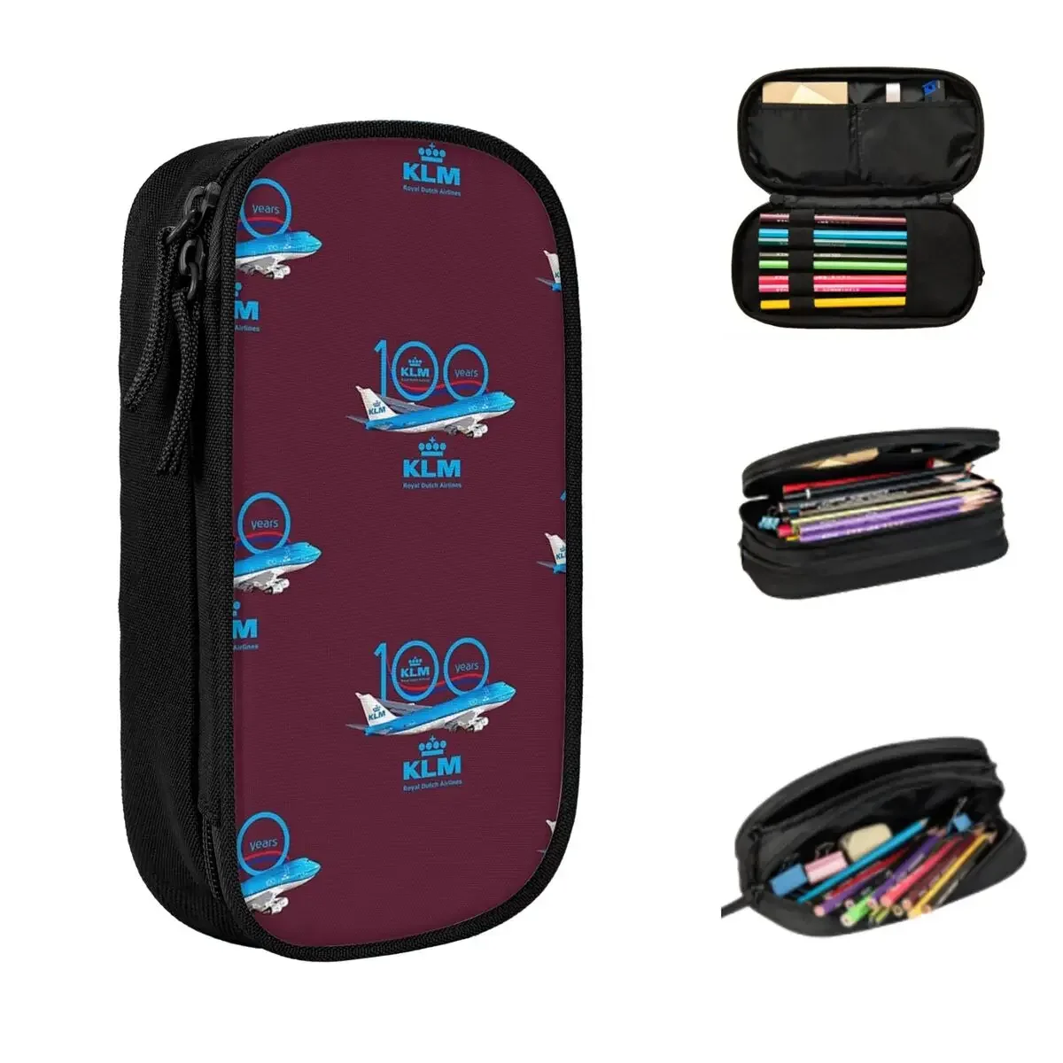 100 Years Boeing 747 Klm Royal Dutch Airlines Amazing Idea Pencil Cases Large Capacity Pen Bags Pen Box Pencil Pouch Boys Girls