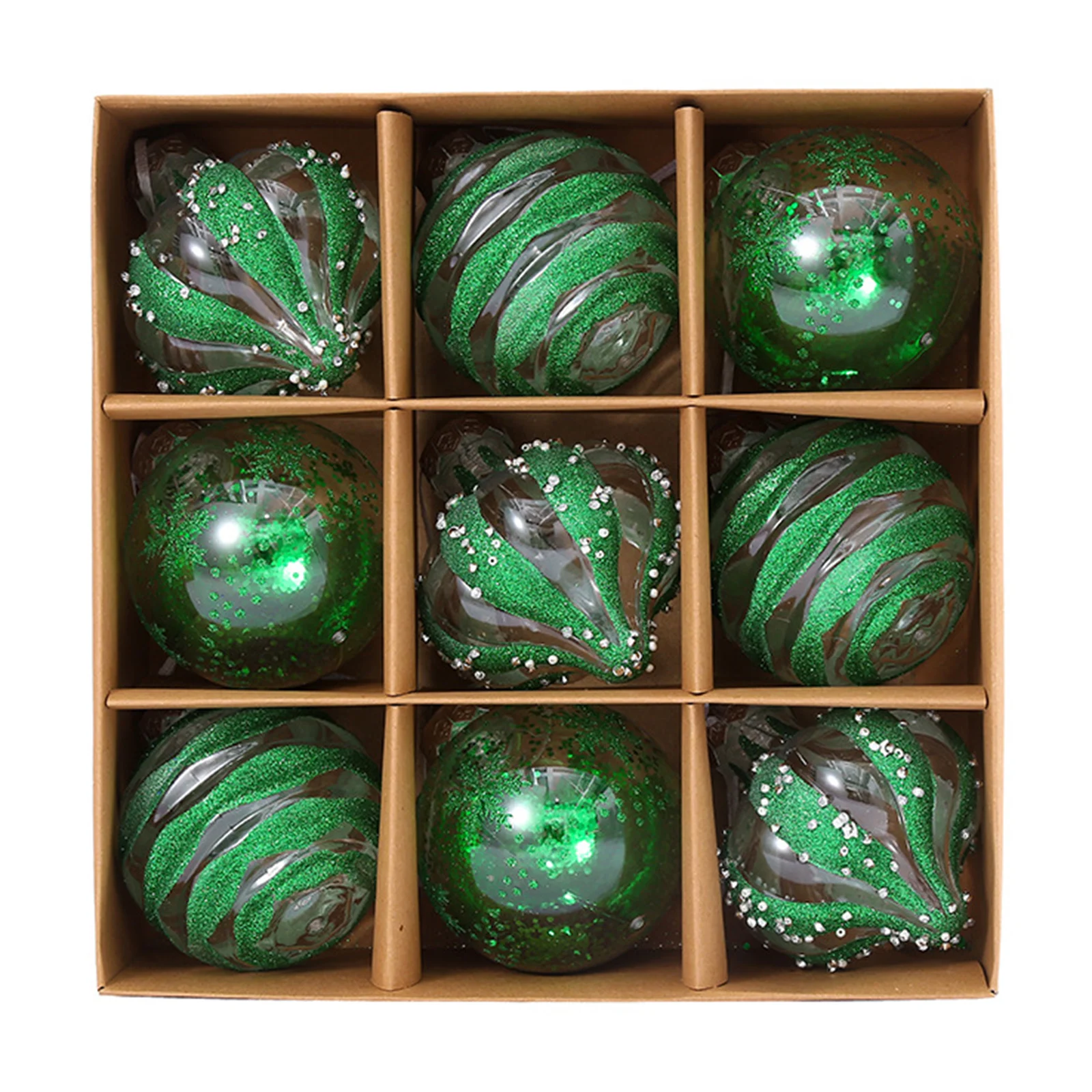 thumbnail image 1 of Juego de 9 adornos navideños irrompibles para bolas de árbol de Navidad, 8 cm, 1 of 5