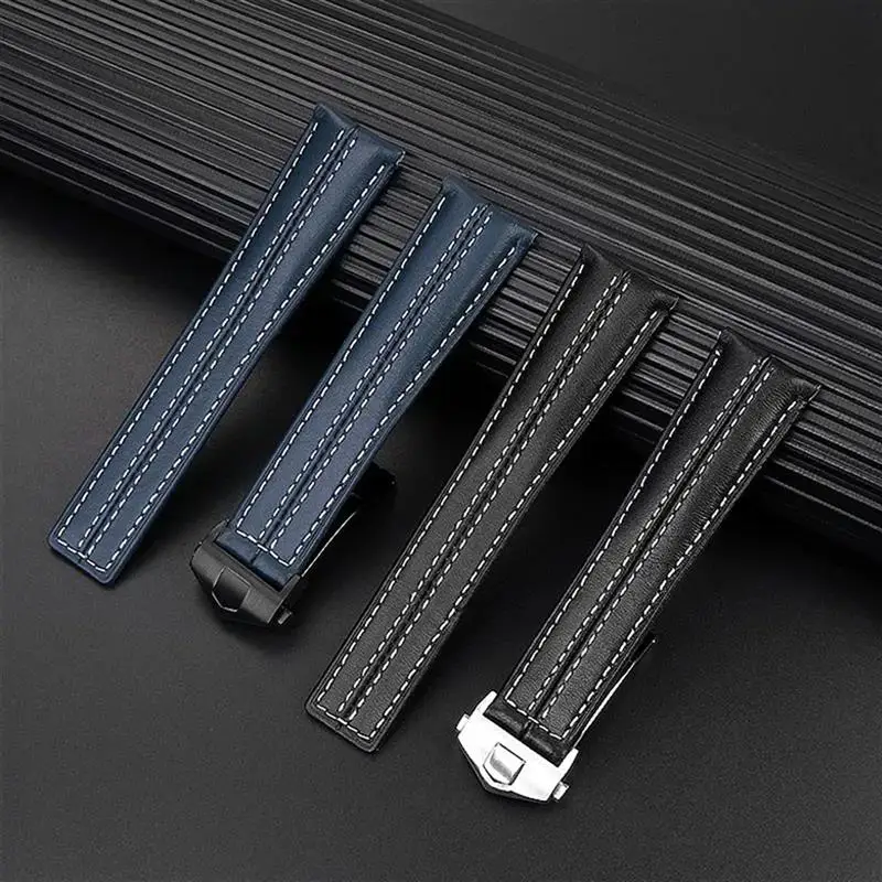 SCHIK 22mm Genuine leather watchband for Tag Heuer Watch Carrera Monaco Men's Band Watch Cow Leather fold buckle