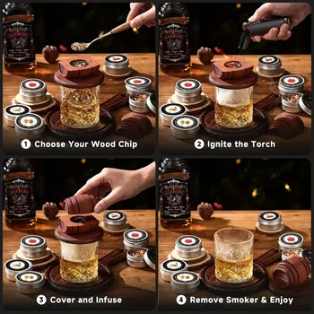 4/6 Flavors Whiskey Smoker Kit  Classic Cocktail Infuser Set with Wood Chips Smoker for Bourbon Whiskey Gifts, Birthday Present