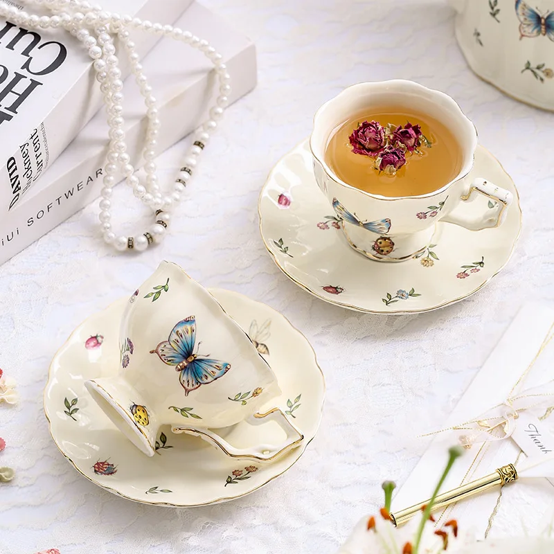 Light Luxury Ceramic Coffee Cup European Exquisite Gold Painted Cup and Plate Set Home Afternoon Tea Cups Holiday Gift 220ml