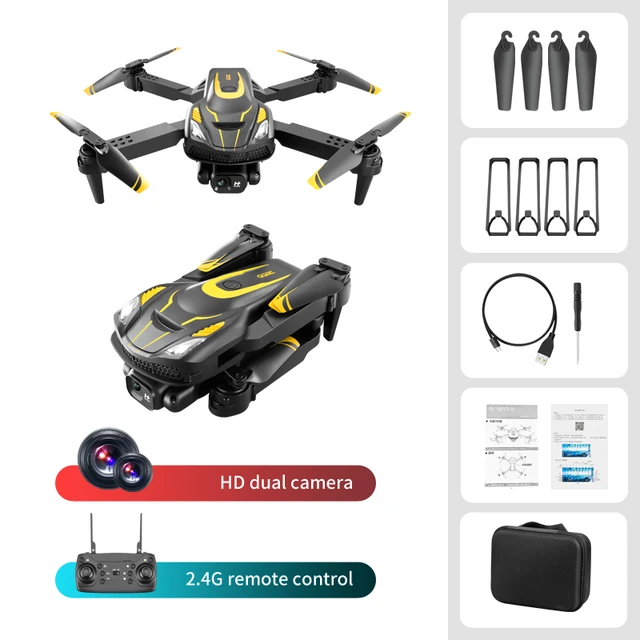 KBDFA S28 Max Drone Long-Range Flight Battery Quadcopter 8K HD Dron Aerial Photography Obstacle Avoidance RC Helicopter Toy Gift - Yellow-Dual C-1B