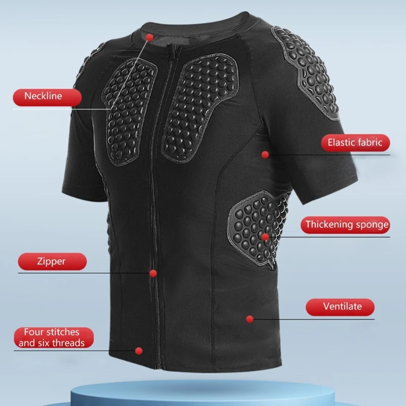 

Men Padded Shirts Short Sleeve Compression T-Shirt Rib Chest Protective Gear for Baseball Hockey Basketball Ski Training