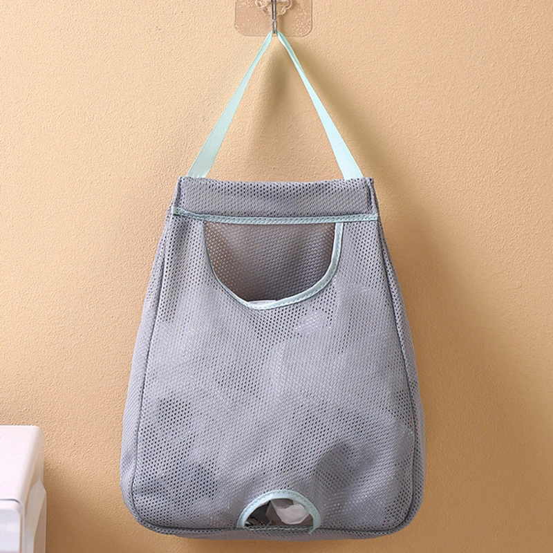 Garbage Bag Holder For Plastic Bag Wall Hanging Washable Mesh Storage Bags Plastic Dispenser Kitchen Tools