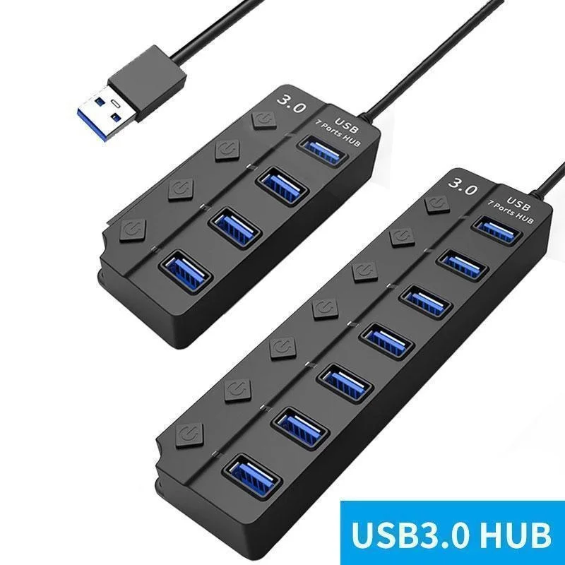 Adaptateur USB 3.0 portable 4/7 ports avec commutateurs et voyants LED, transfert de données 5 Gbit/s pour ordinateur portable et PC._voghion.com
