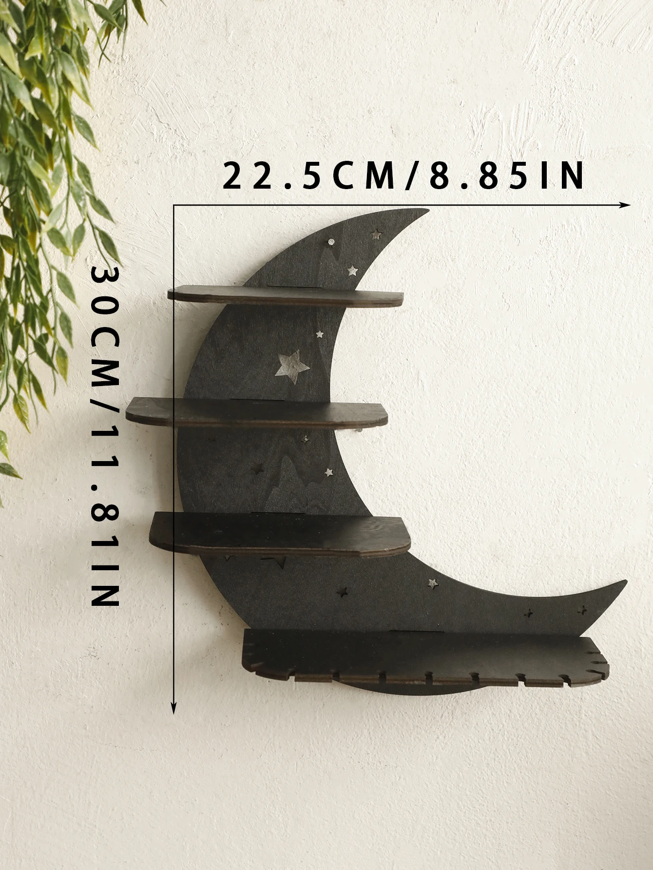 Yunmiao Mensola da Parete Moon in Legno,Scaffale Galleggiante in Legno - Mensola da Parete a Mezzaluna Resistente all'Usura con Pendenti a Forma di Luna, Artigianato Artistico per Piccole Piante