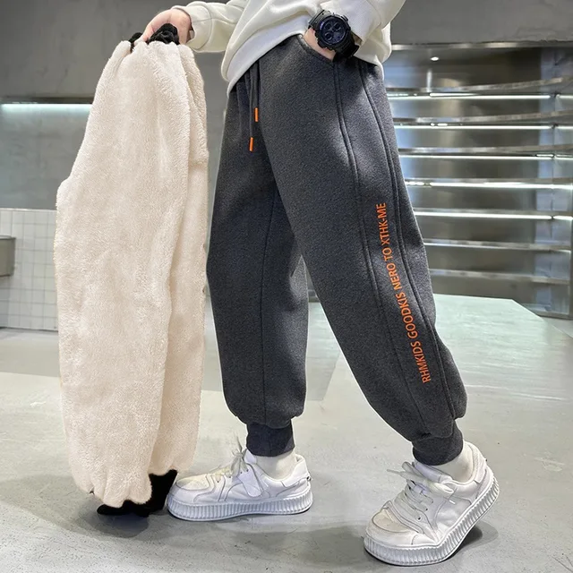 Boys Plus Velvet Pants Kids Thick Trousers Winter Warm Padded Sweatpants New Children's Fashion Casual Bottoms 5-14 Years