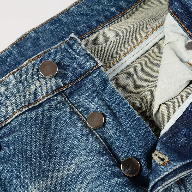 Fashionable New Men's Jeans Water Washed Elastic Slim Fit Light Blue Split Jeans High Street Trendy Latest Designer Hip Hop Pant