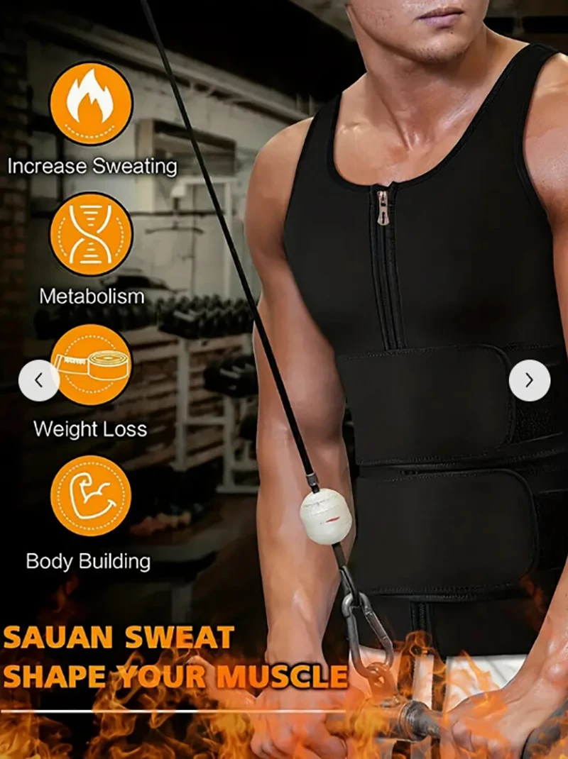 Men's Compression Sweat Sauna Vest, New Slimming Suit, Waist Belts Body Shaper Back Support Tank Top For Workout Fitness Gym 5