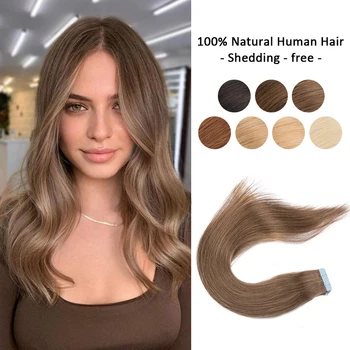 Tape In Human Hair Straight Extensions 100% Real Remy Human Hair Skin Weft Adhesive Glue On For Salon High Quality for Woman 1