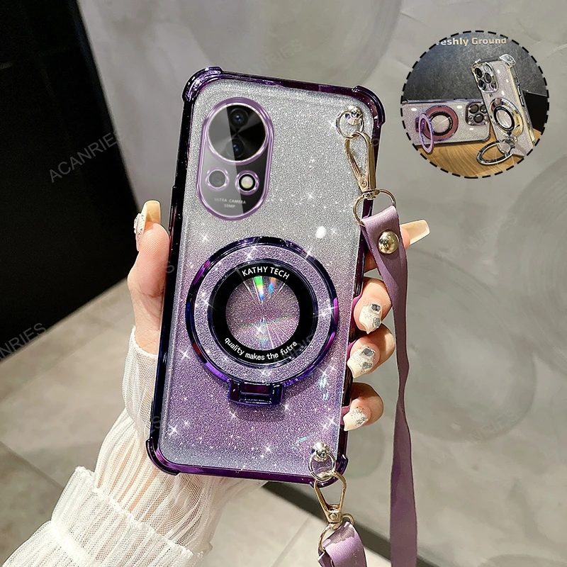 Crossbody Lanyard Anti-Shock Plating Case with Stand Cover