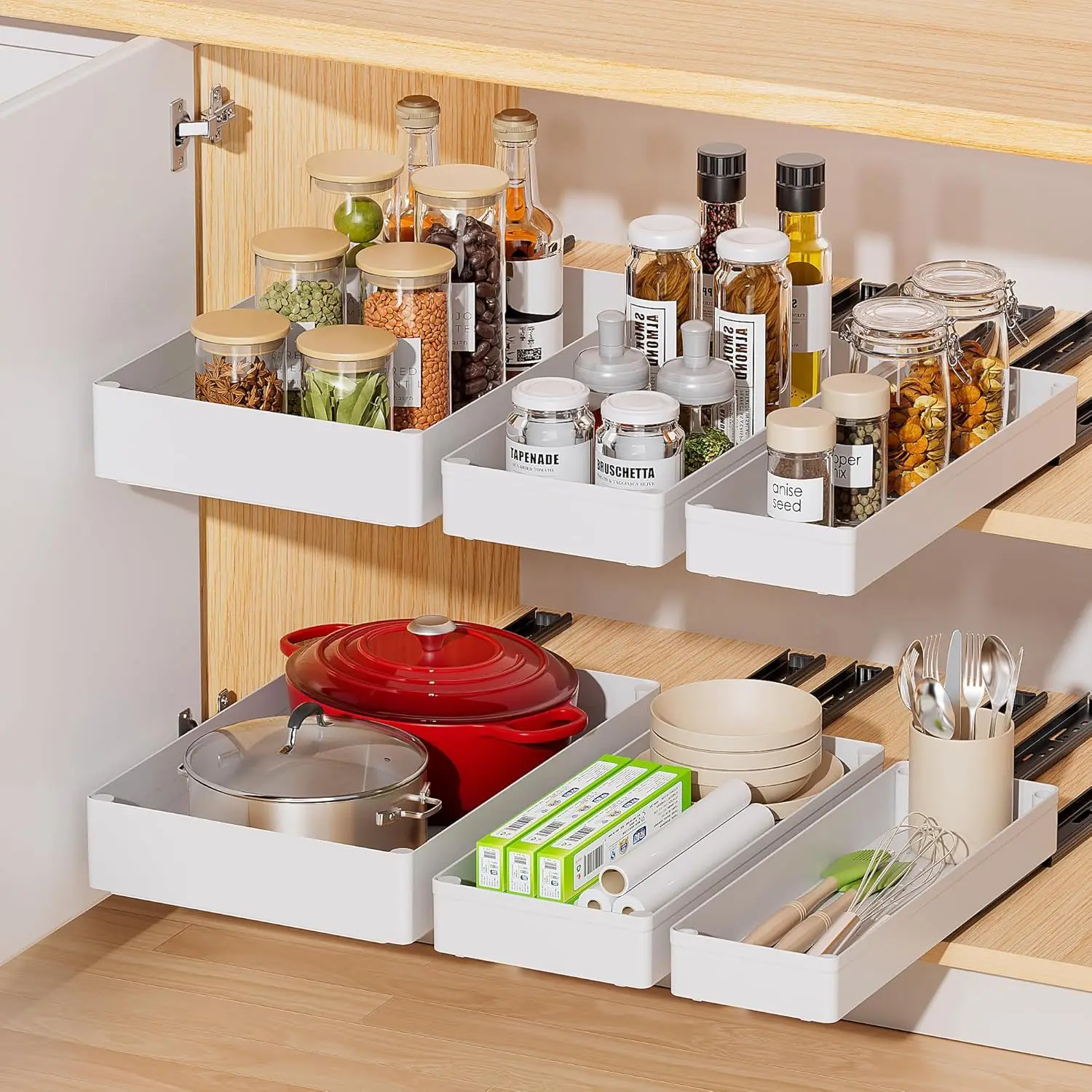 Cabinet Organizer 3pcs/set Pull out 21" Deep Heavy Duty Slide out Drawers Kitchen Adhesive 1 Pack Adjustable