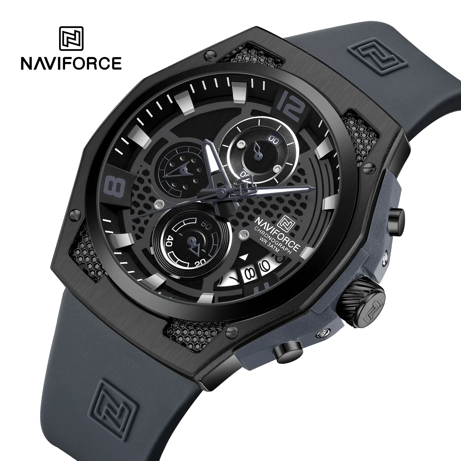 NAVIFORCE Men's Chic Dial Silicone Strap Waterproof Sports Chronograph Watch