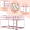 Solid Wood Twin Over Twin Bunk Bed Frame with Full Guardrails & Integrated Ladder, Floor Twin Bunk, Children Beds 6