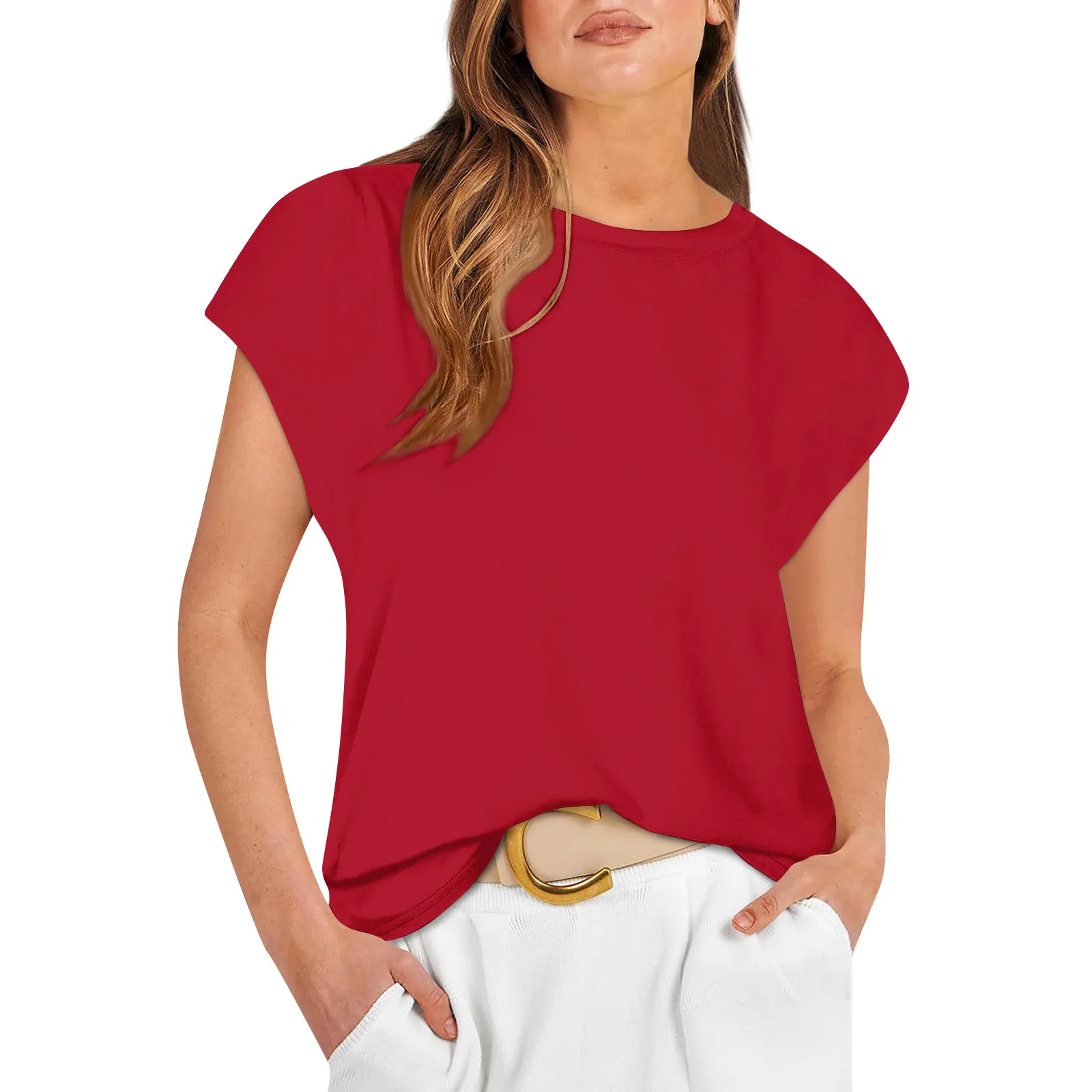 

Женский топ с рукавом-крылышком, летняя Базовая футболка с коротким рукавом, Повседневная Свободная модная Однотонная футболка в полоску, топы с круглым вырезом, Новинка