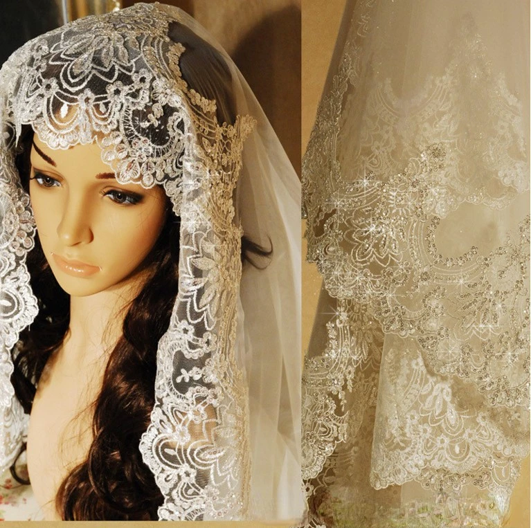 Lace Sequin Lace Long 3 M Tailing Veil Bridal Wedding Dress Accessories Photography Veil White