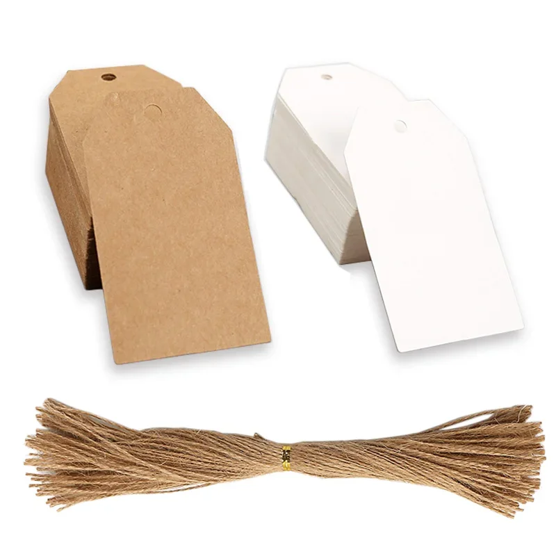 

50pcs Blank Kraft Paper Tags with Strings Gift Bag Boxes Hang Tag Labels Cardboard Cards Wedding Christmas Decoration Supplies