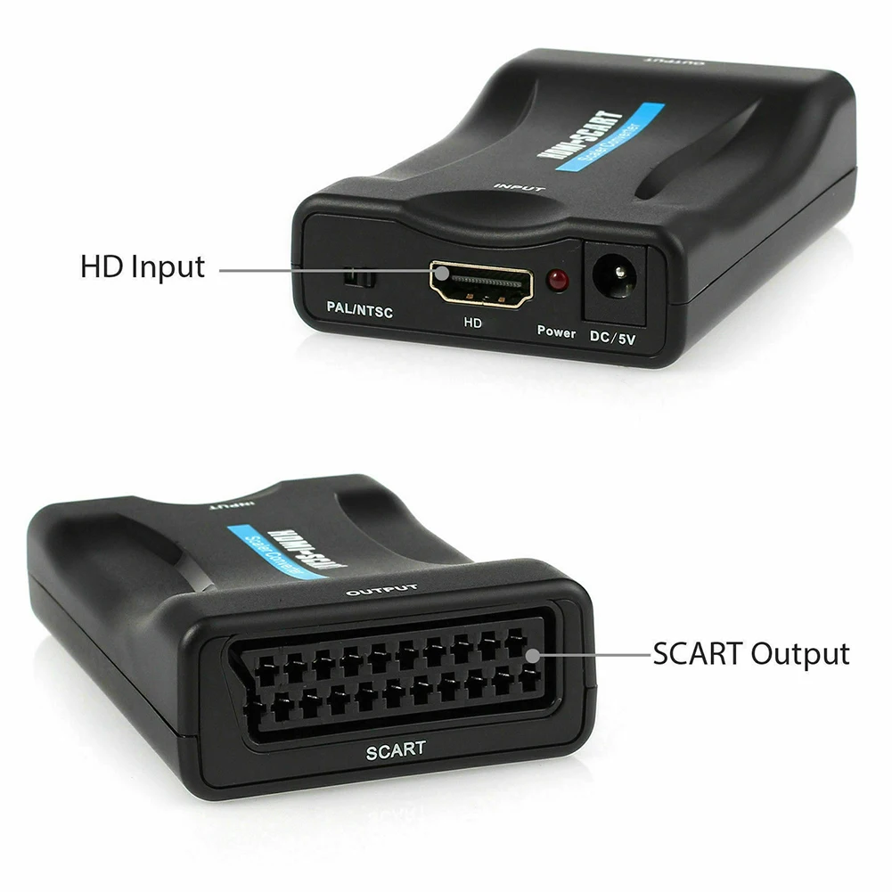 HDMI to SCART 비디오 오디오 업스케일 컨버터 어댑터, USB 플러그 앤 플레이, 1080P