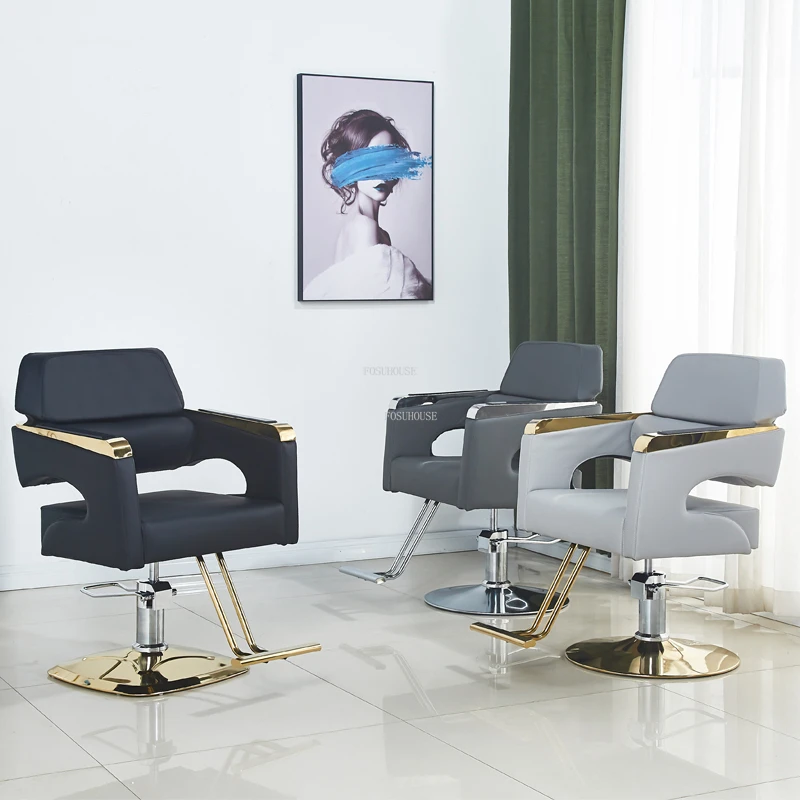 Light Luxury Professional Barber Chairs Modern Salon Furniture Beauty Salon Hairdressing Chair Swivel Lift Stainless Steel Chair