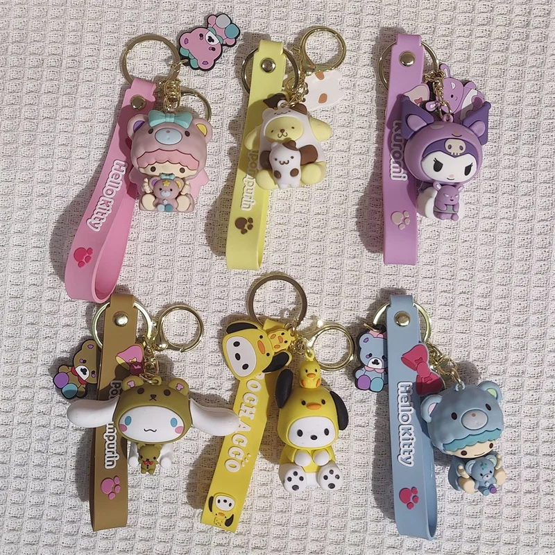 Key Chain Kawaii Sanrio Hello Kitty My Melody Kuromi Cinnamoroll Pompom Purin Pendant Keyring Cute Littletwinstars Toys